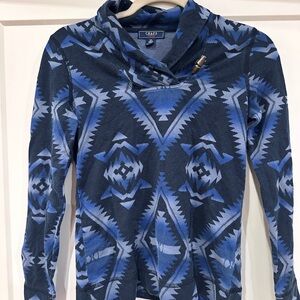 Chaps Blue Women's Cowl Neck Sweater western print
